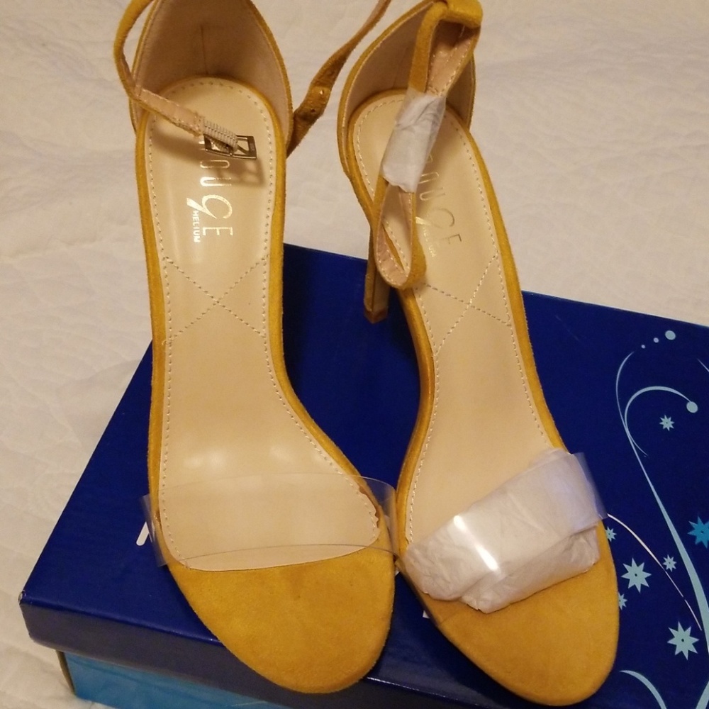 Mustard suede high heels sandal